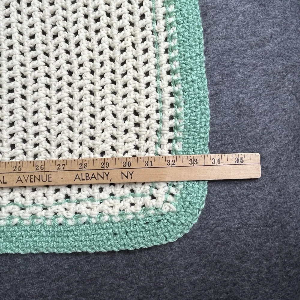 Handmade Crochet‎ Baby Blanket Afghan  Antique White Green Border Neutral New